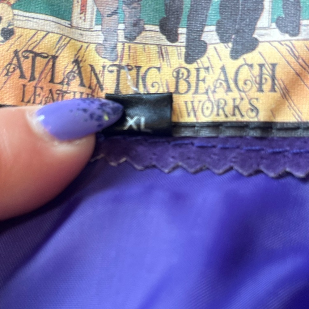 Atlantic Beach Leather Coat Works Men’s XL Suede Purple Fringe Vest Vintage - Picture 6 of 6